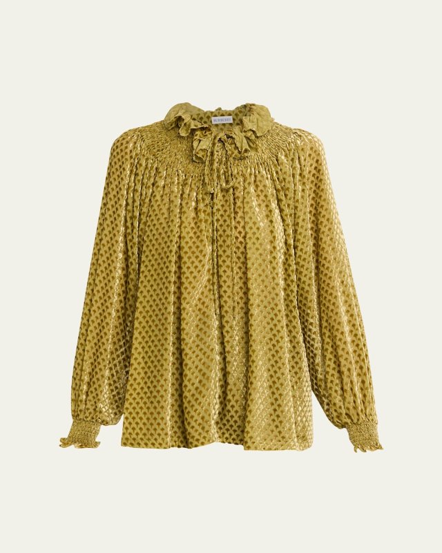 Velvet Smocked Ruffle Blouse